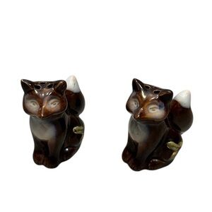 Vintage Ornate Fox Salt And Pepper Shakers With Holly Berries